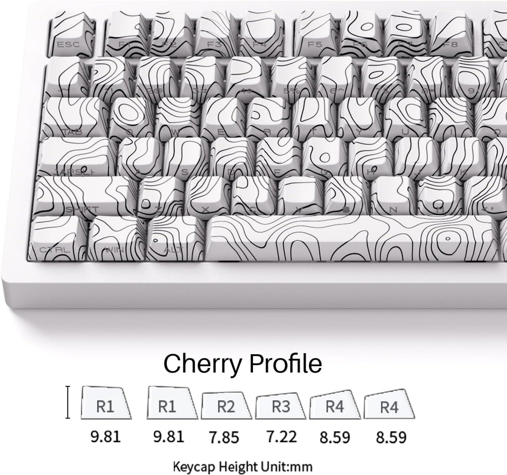 M1 V5 Aluminum Mechanical Keyboard 75% Topographic Theme Quick Release Gaming Keyboard with Knob, 8000 mAH RGB Hot-swappable White Custom Keyboard with Side-printed Keycaps Pre lubed Piano Switch