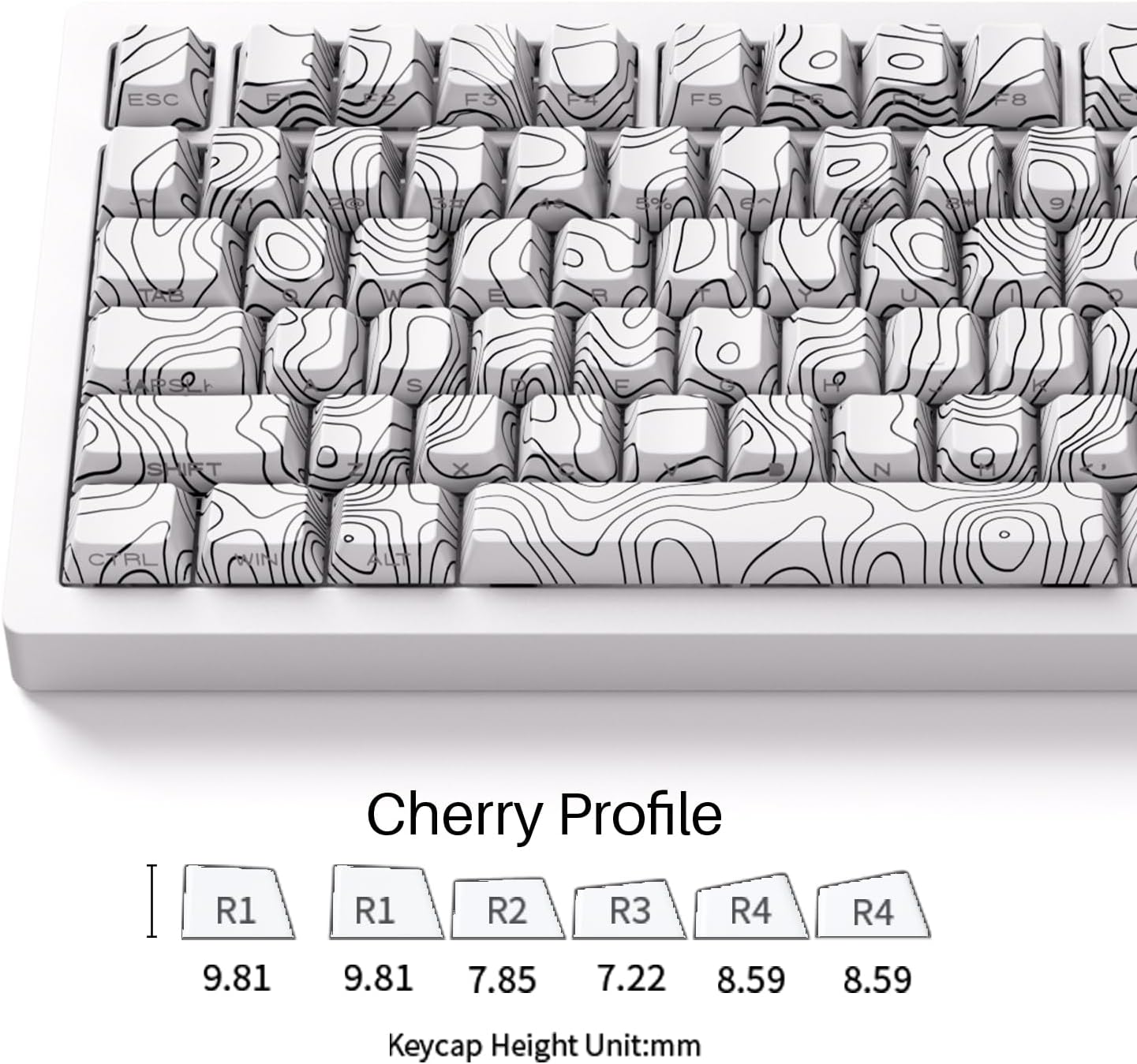 M1 V5 Aluminum Mechanical Keyboard 75% Topographic Theme Quick Release Gaming Keyboard with Knob, 8000 mAH RGB Hot-swappable White Custom Keyboard with Side-printed Keycaps Pre lubed Piano Switch
