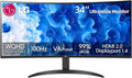 LG 34 Inch UltraWide Monitor, WQHD (3440x1440) Curved Display, 100Hz, sRGB 99%, HDR10, Black Stabilizer, Dynamic Action Sync, PBP, Auto Input Switch, Dual Controller, 1 x DisplayPort, 2 x HDMI, Black