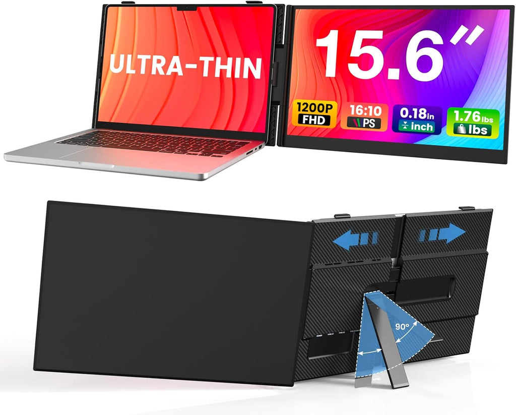 Laptop Screen Extender, Ultra-Thin 15.6' FHD 1200P 16:10 Portable Monitor for Laptop, Lightweight Dual Monitor Extender Plug & Play for 14.2'-17.3' Laptops, Compatible with Wins/Mac/Chrome/Linux