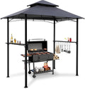 8'x 5' Grill Gazebo Canopy, Outdoor BBQ Gazebo with Led Light, Barbeque Gazebo Shelter for Patio (Grey)