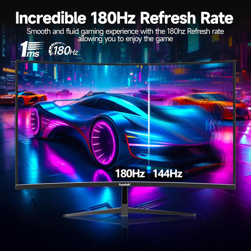 Gawfolk 32 inch Gaming Monitor 1800R Curved Computer Monitors 165HZ / 180HZ PC Monitors VA Screen for Home, Office and Dormitory, FHD 1080P Computer Monitor Support HDMI & DP