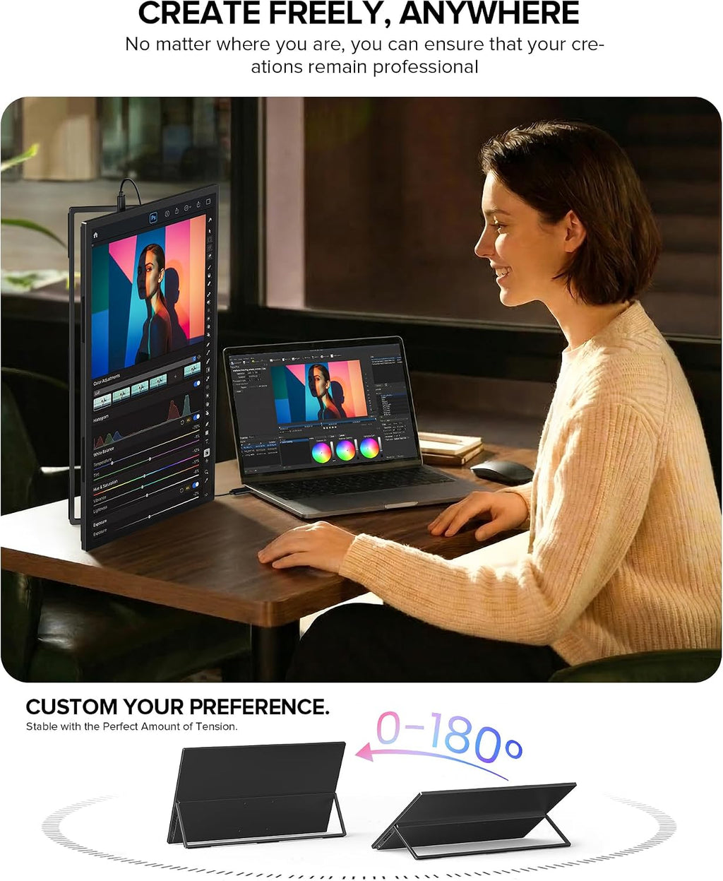 UPERFECT Portable Monitor 4K 60Hz 18.5', 145% sRGB QLED Laptop Monitor, 400 Nits Ultra-Slim Monitor, USB-C & HDMI, VESA & Case, Travel Second Screen for Laptop, Computer, Mini PC, Game Consoles