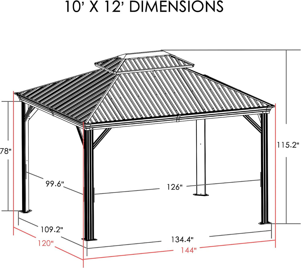 Kozyard Alexander 10' x 12' Hardtop Gazebo, Aluminum Frame with Galvanized Steel Double Roof, Outdoor Permanent Pavilion with Curtains and Netting for Patio, Backyard, Deck, Lawn (Gray)