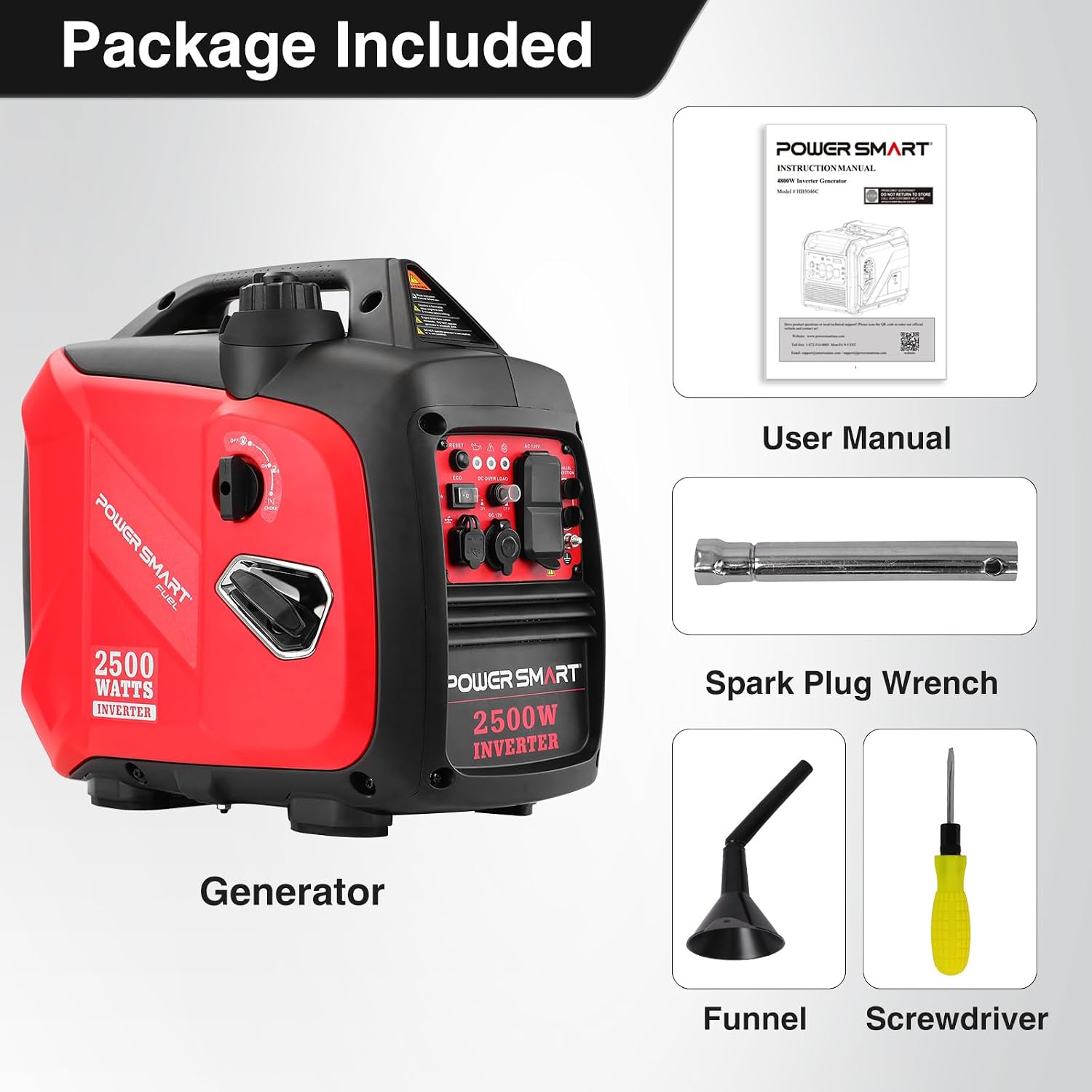 PowerSmart 2500 Watt Portable Inverter Generator, 79.8cc Gas Powered Engine with 5.5H Long Runtime, Ultra Quiet Small Generator for Camping, RV, Home Power Outage and Outdoor Emergency