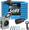 COOLTOP 30 Amp Generator Cord and Power Inlet Box Kit, 50FT 4 Prong Generator Extension Cord 10 Gauge Cable 125/250V NEMA L14‑30P to L14‑30R Pre-Drilled Inlet Box Emergency Power Kit, ETL Listed