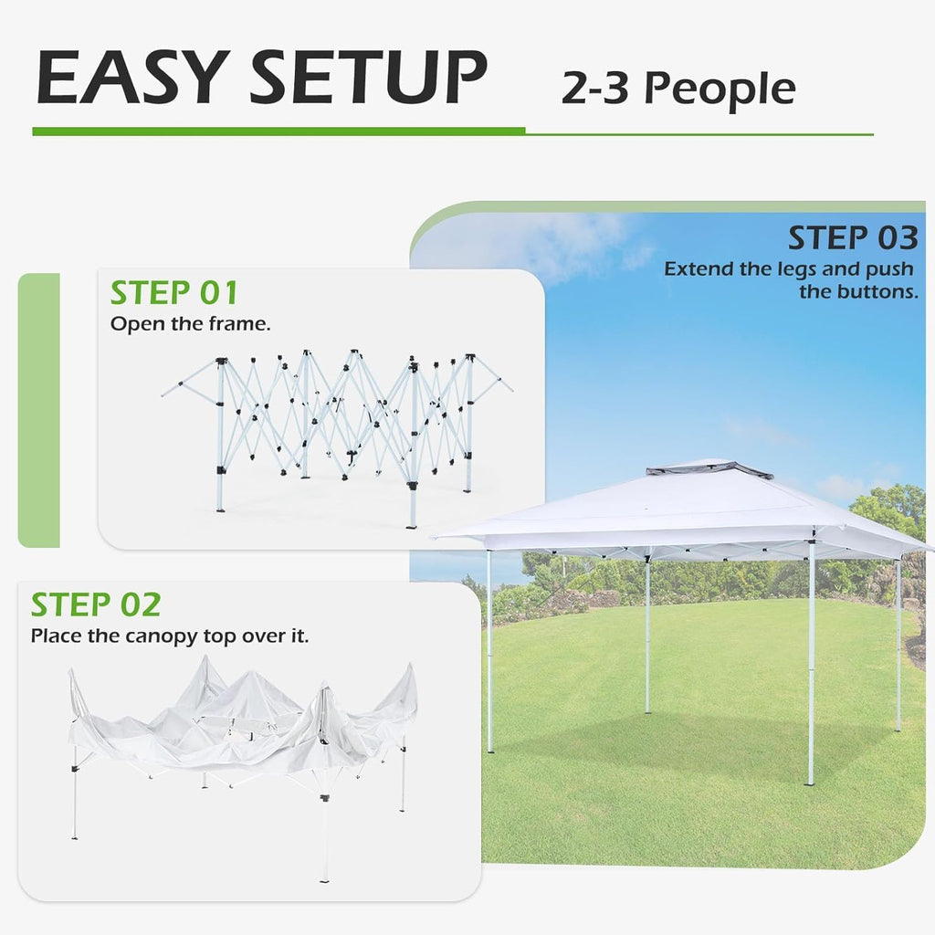 ECOTOUGE 12x12 Pop Up Gazebo, Instant Shelter Canopy Tent with Carrying Roller Bag, Gazebos on Clearance, Pop Up Tent with Waterproof and UV Resistant for Garden, Grill and Backyard (White)