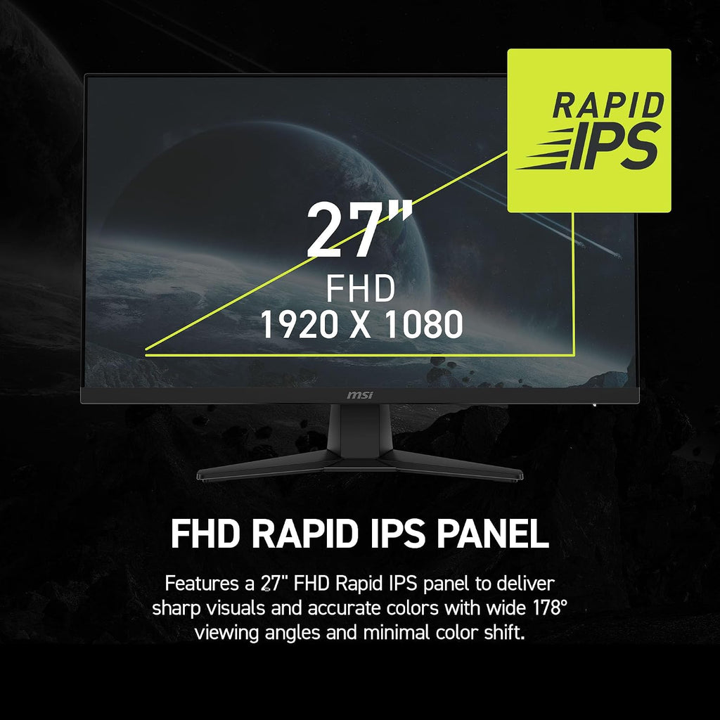 msi MAG 272F 27-inch 1920 x 1080 (FHD) Gaming Office Monitor, 200Hz, Adaptive Sync, HDR Ready, HDMI, VGA Port, VESA Mountable, Tilt, 4-Side Slim Bezel,0.5ms, Black