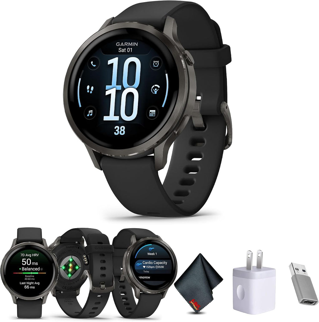 Garmin Venu 4, 41mm, Advanced Fitness Tracker GPS Smartwatch, 1.2' AMOLED Display, Built-in Flashlight, 10 Days of Battery Life, Slate with Black Silicone Band (Watch Bundle)