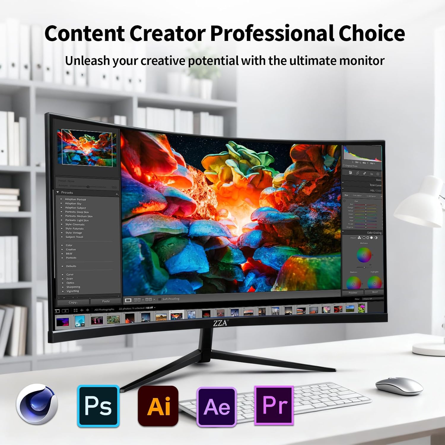 ZZA 32 Inch 4K 1500R Computer Monitor, UHD (3840 x 2160) 60Hz Ultra-Clear Screen, 100% sRGB,Eye Care Screen with HDMI, DisplayPort for Home and Office, VESA(100x100mm)