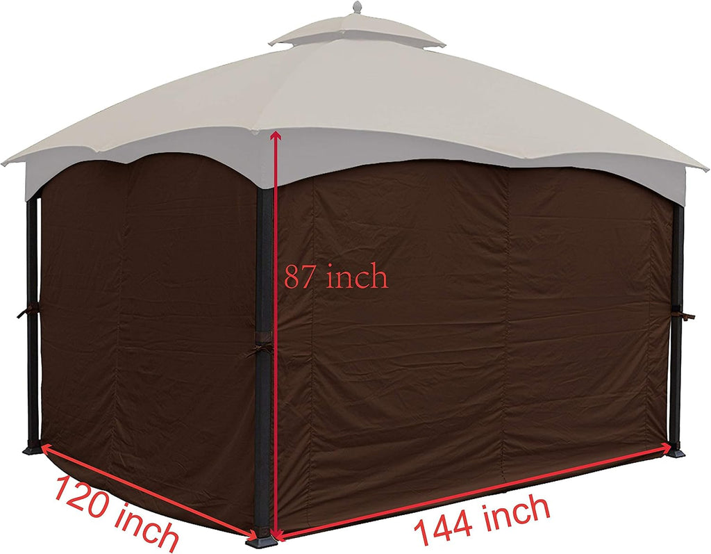 APEX GARDEN Four-Side Privacy Curtain Set for 10-Ft x 12-Ft Gazebo (Brown)