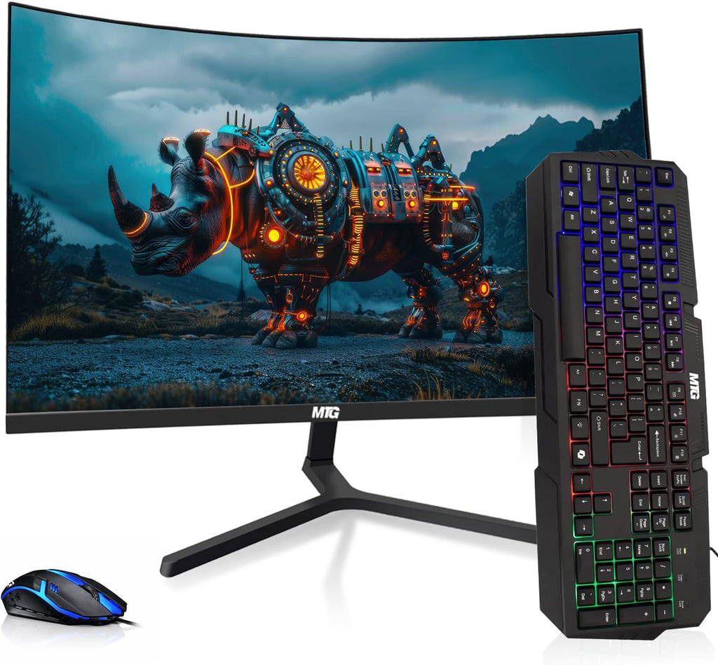 MTG 32' Curved Monitor Full HD 1080P Frameless Screen, HDMI DP USB Audio, Low Motion Blur, VESA Mount, RGB Keyboard Mouse Combo, Computer Monitor for Gaming, Home and Office
