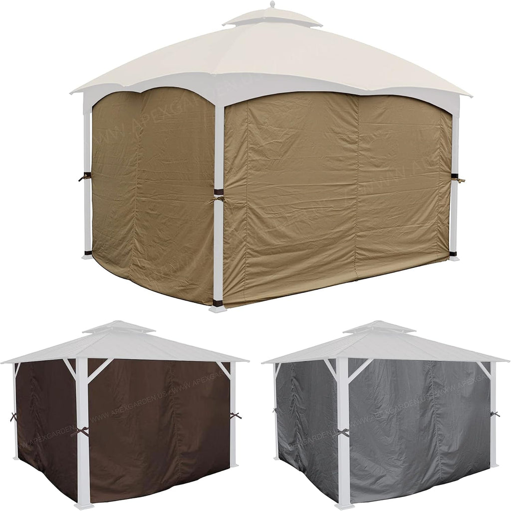 APEX GARDEN Four-Side Privacy Curtain Set for 10-Ft x 12-Ft Gazebo (Brown)