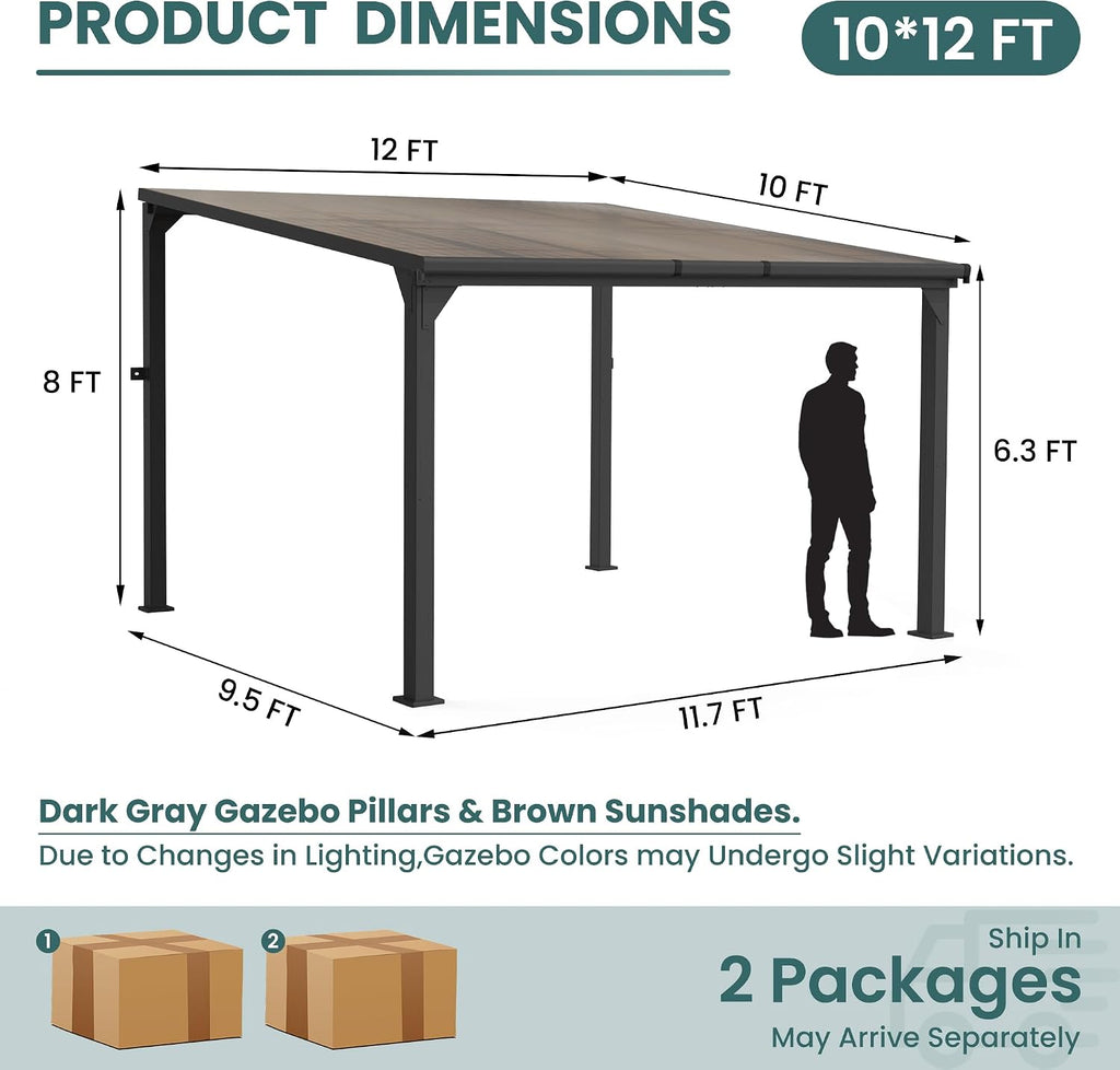 10 * 12FT Pergola,4 * 5 Inch Thickened Pillars & Enlarged Base,Outdoor Hardtop Lean to Gazebo,Wall Mounted Pergola,Pergolas Gazebos Clearance,Aluminum Frame Pergola,UV Resistant Patio Roof