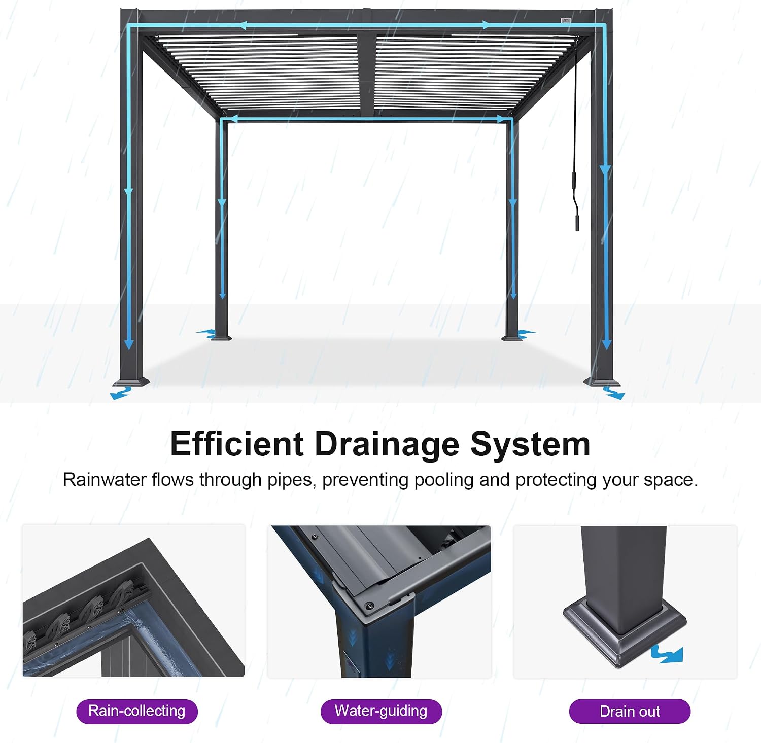 PURPLE LEAF Louvered Pergola 10' x 10' Aluminum Outdoor Pergola with Adjustable Louvers Roof and Integrated Drainage System 70 Mph High Wind Resistant Small Pergolas for Patio Deck Porch Yard