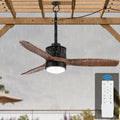 EKIZNSN 32' Wet Rated Ceiling Fans with Lights Outdoor Hanging for Gazebo Waterproof, DC Motor w 3 Reversible Walnut Wood Blades, Walnut