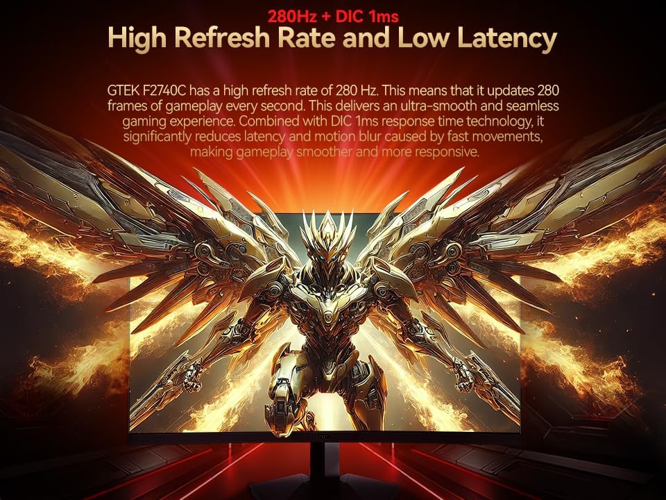 GTek 27 Inch Curved 280Hz 240Hz Gaming Monitor FHD 1080P, 1500R Curve Computer Monitor, 1920 x 1080P, VA 1ms MPRT,FreeSync, DisplayPort/HDMI, for Gaming, Streaming & Home Office