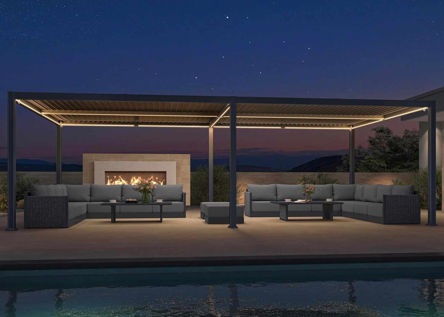 PURPLE LEAF Huge Louvered Pergola 92KS 13' x 25' with Integrated Solar LED Strip Light and Control Panel Adjustable Aluminum Roof Large Pergolas for Outdoor Patio Deck Gray