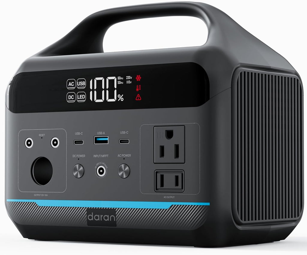 DARAN Portable Power Station 600W(1200W Surge) - 288Wh Solar Generator LiFePO4 Battery with AC DC Outlets, 8.3LB Portable Charging Station for Camping, RV, Home, Emergency (Solar Optional)