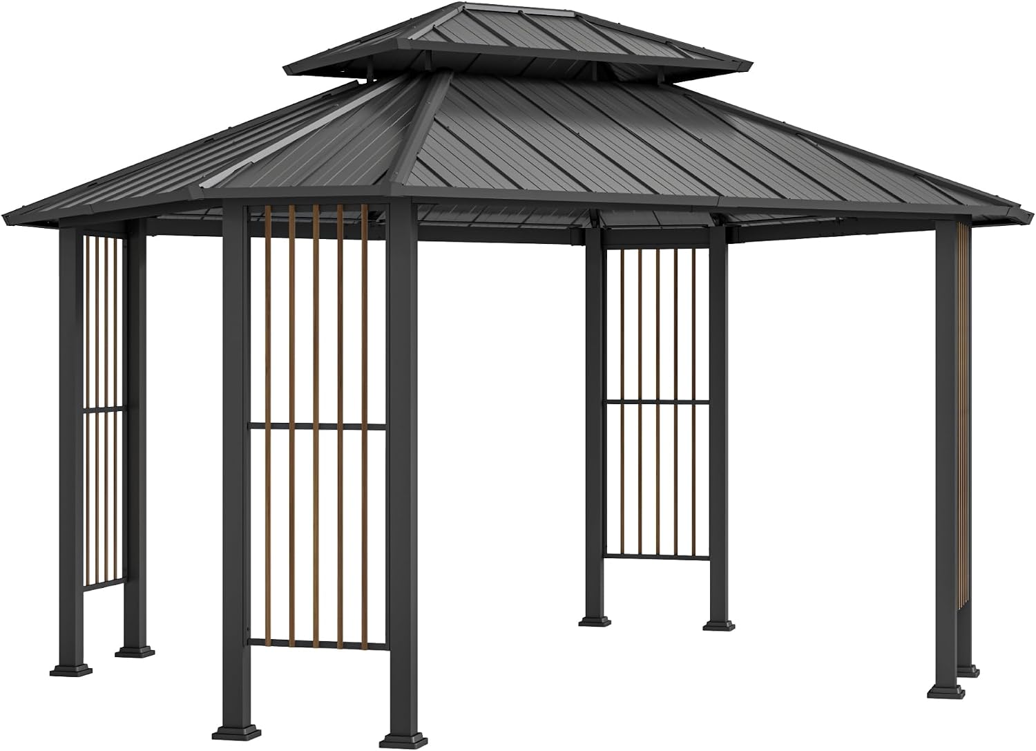 11' x 13' Hardtop Gazebo, Outdoor Octagonal Gazebo with Galvanized Steel Double Roof, Metal Frame with Dual Rail and Ceiling Hook, Outdoor Octagon for Patio Garden Backyard