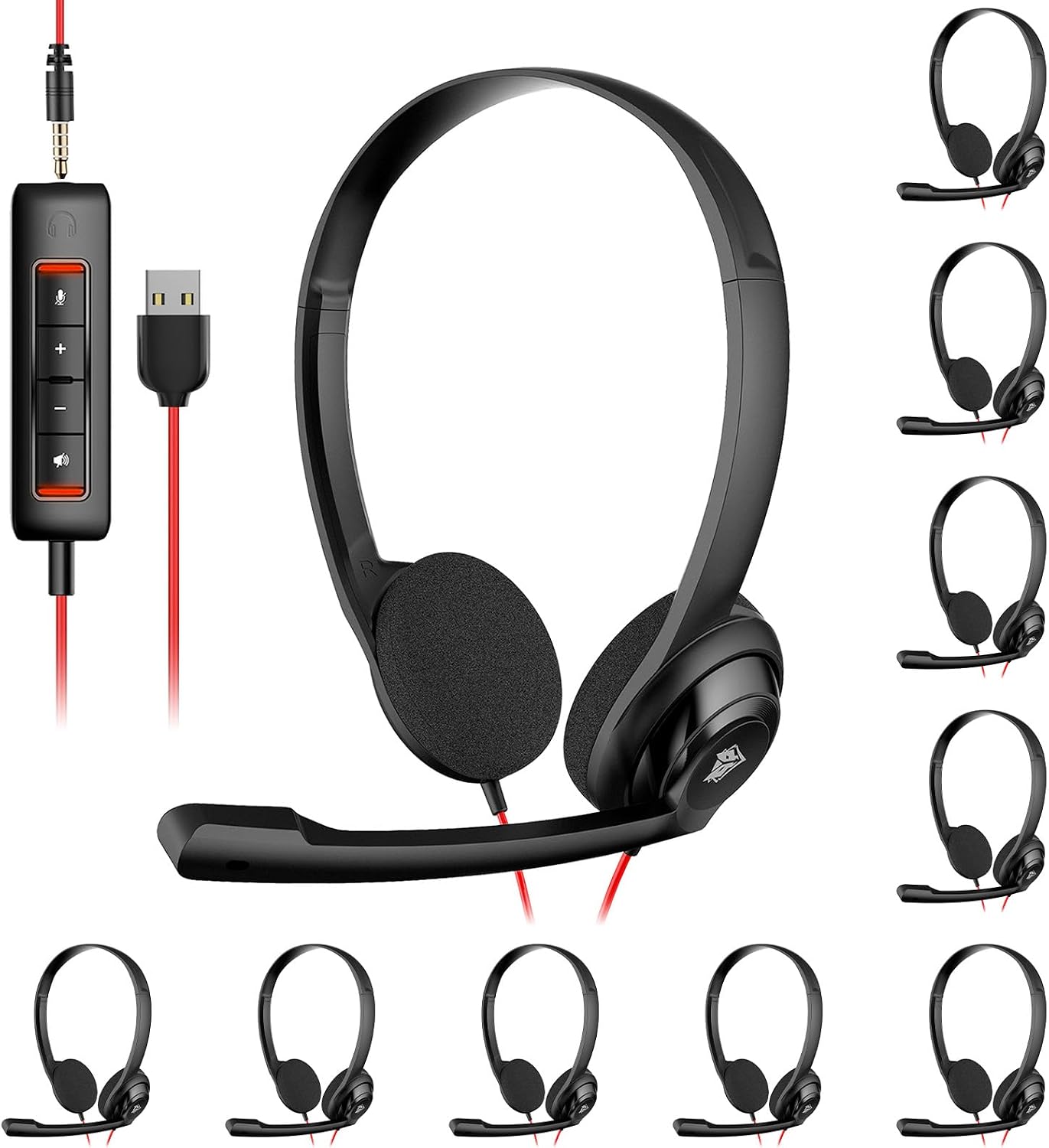 NUBWO HW02 USB Computer Headset with Clear Chat Microphone, Lightweight On-Ear Wired Headset for MS Teams, Skype, Webinars, Call Center and More - 10Pcs