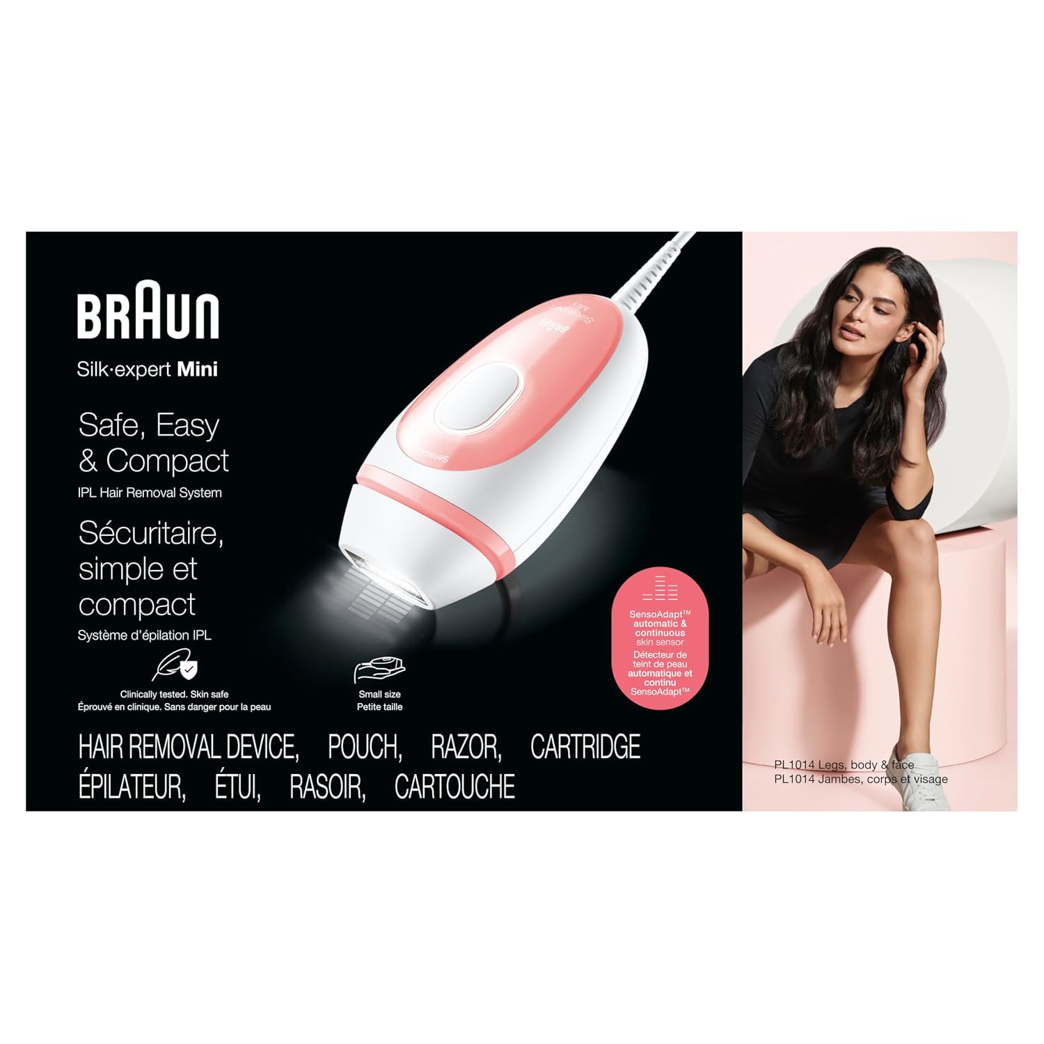 Braun IPL at Home Laser Hair Removal for Women and Men, Silk Expert Mini PL1014 with Venus Razor, Permanent Visible Hair Reduction in Hair Regrowth for Body & Face, Corded