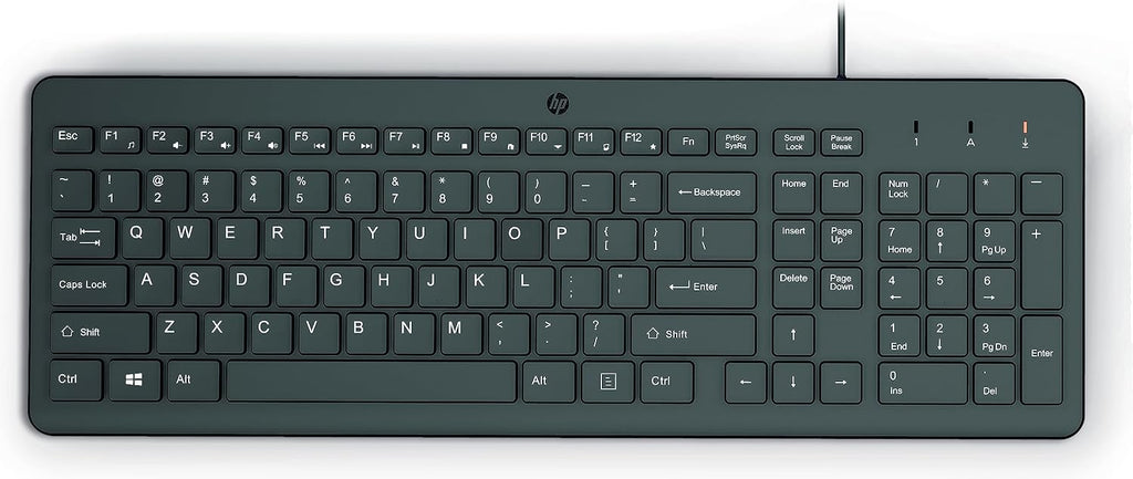 HP 150 Wired Keyboard-Full-Sized, Keyboard with Numeric Keypad-Silent-Touch Chiclet Keyboard - Ergonomic,Comfortable Design-USB Plug-and-Play Connectivity, LED Indicators (664R5AA, Black) (Pack of 10)