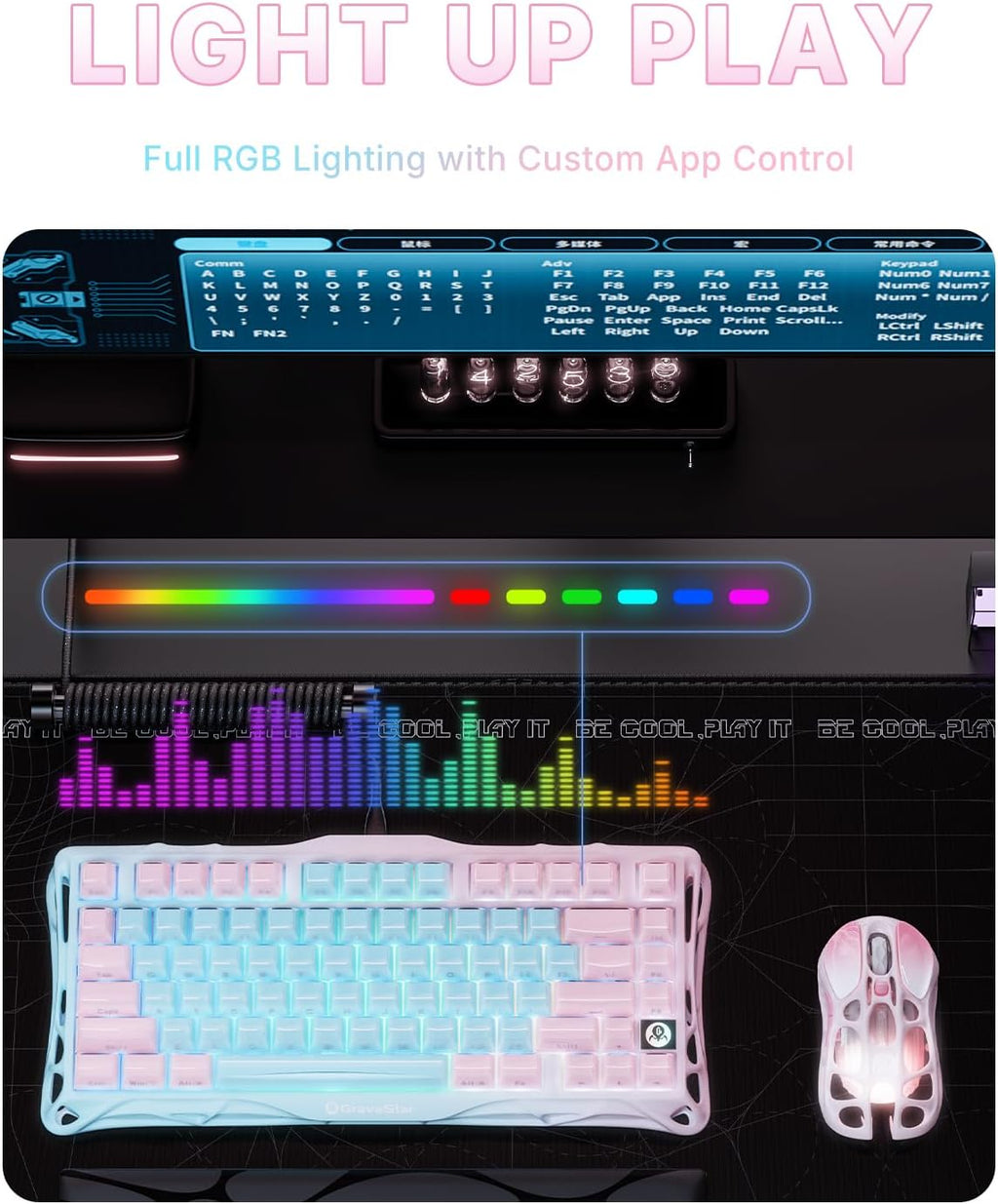 GravaStar Mercury K1 Lite 75% Gaming Keyboard, 2.4GHz/BT/Wired Tri-Mode Wireless Keyboard, Gasket Hot Swappable Mechanical Keyboard, Pre-lubed Linear Switches, Jelly Keycaps, RGB Backlit (Aurora Mist)