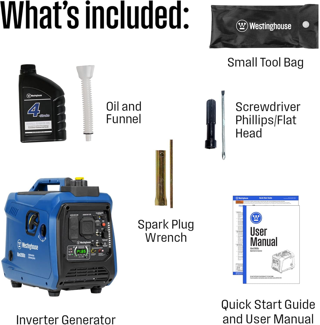 Westinghouse 2800 Peak Watt Super Quiet & Lightweight Portable Inverter Generator, Gas Powered, CO Sensor, Parallel Capable, Long Run Time