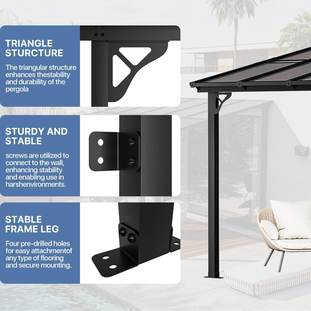 Gazebo for Patio 10' x 8', Gazebo Pergola with Sloped Roof, Large Wall-Mounted Heavy Duty Awnings, for Backyard, Deck, Patio
