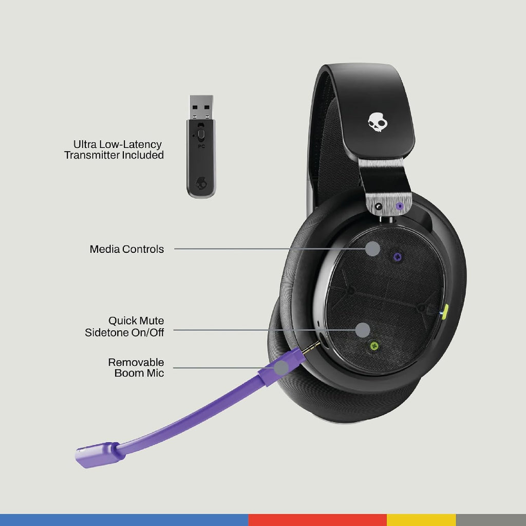Skullcandy PLYR Multi-Platform Wireless Gaming Headset, Bluetooth Headphones, Removable Mic, Up to 24 Hrs Battery, PC, Xbox, PlayStation, 2.4GHz Low Latency Wireless Transmitter Included - Digi-Black