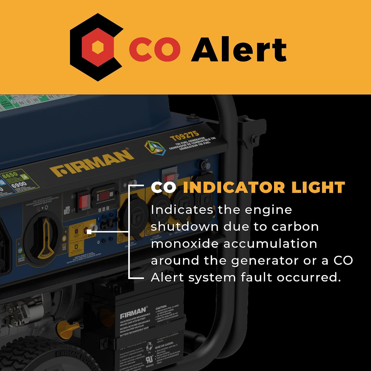 FIRMAN T09275 Tri Fuel Portable Generator, 11400W Electric Start Power Station, 120V 240V Output, Gas, Propane, Natural Gas, CO Alert, Home Backup Power, Emergency and Job Site Generator