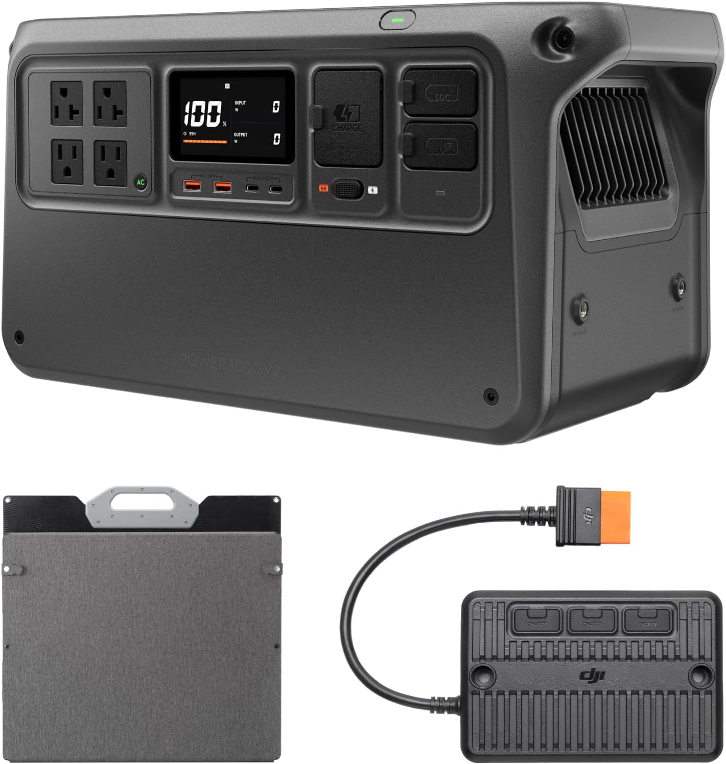 DJI Power 1000 V2 Portable Power Station, Foldable Solar Panel, 1024Wh LFP Battery, 2600W Stable Output, 0-80% in 37 Mins, Enhanced Safety, Ultra-Quiet, Camping, Blackout, RV