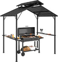 Outsunny 8' x 5' Hardtop Grill Gazebo, Outdoor BBQ Gazebo with Double Metal Roof, 2 Side Shelves and 10 Hooks, Grill Canopy for Patio Backyard Lawn Deck