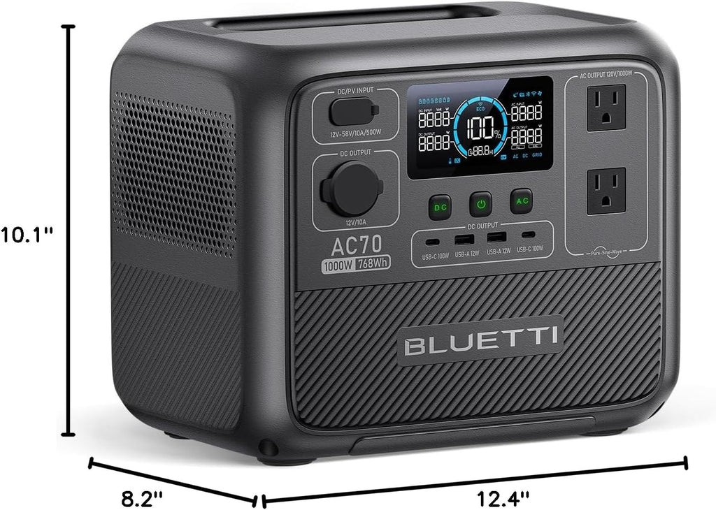 BLUETTI AC70 Portable Power Station, 768Wh Solar Generator w/ 2 1000W AC Outlets (Power Lifting 2000W), 100W Type-C, LiFePO4 Battery Backup for Road Trip, Off-Grid, Power Outage (Solar Panel Optional)