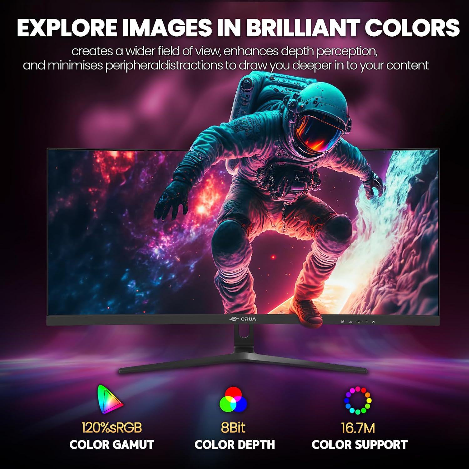 CRUA 30' Curved Gaming Monitor, 165Hz/200Hz Computer Monitor, FHD(2560 * 1080P) 1500R VA Screen, 120% sRGB PC Monitors Support AMD FreeSync, Wall Mount Install(HDMI, DP)- Black