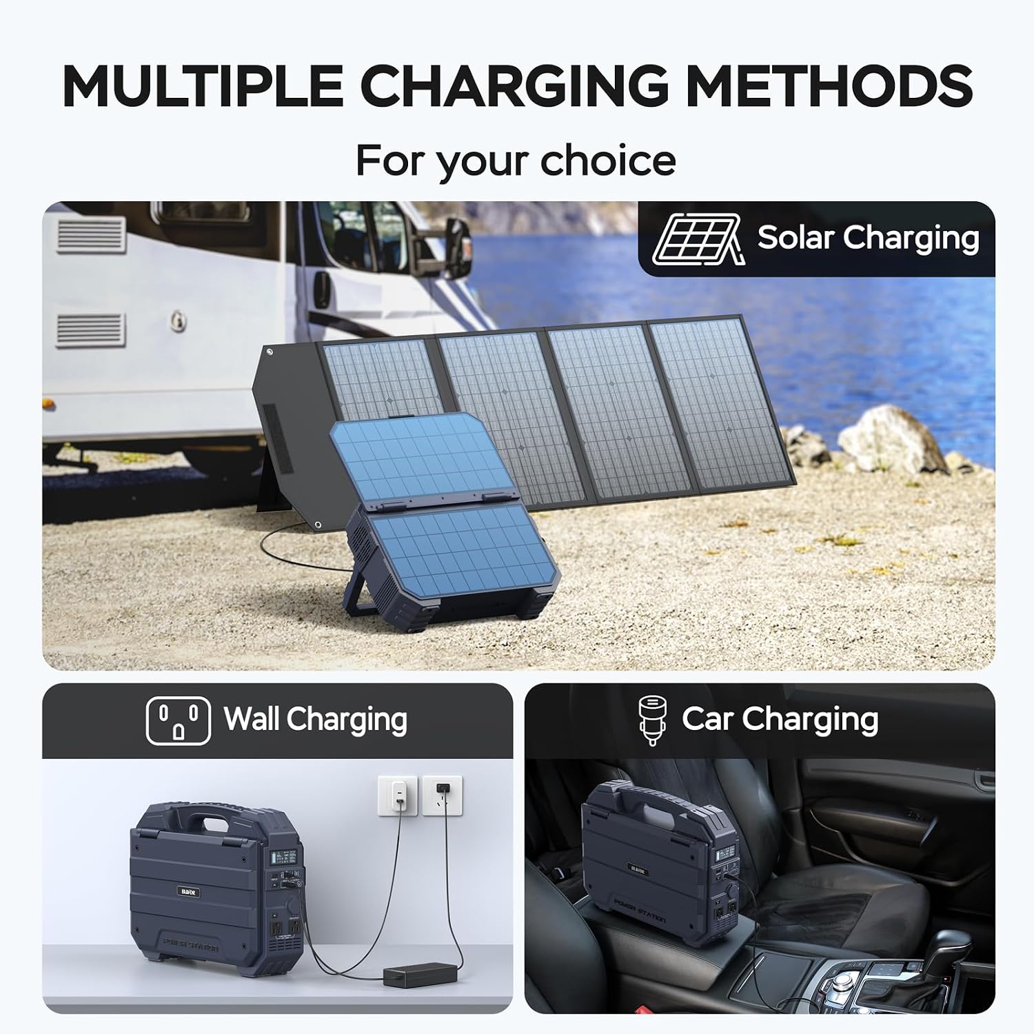 BLAVOR Portable Power Station 1600W (Peak 3200W), Built-in Solar Panel, 1024Wh LiFePO4 Battery, 100W USB-C Fast Charge, Solar Generator for Home Backup, Camping, Power Outages & RV