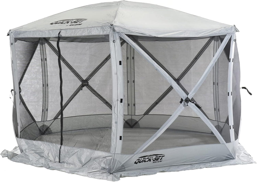 CLAM Quick-Set Pop Up Screen Tent, Escape, 11.5 ft, Instant Setup Gray Outdoor Gazebo Canopy Shelter, 6-Person Bug-Free Camping Tent for Patio, Backyard, Tailgating - Gray