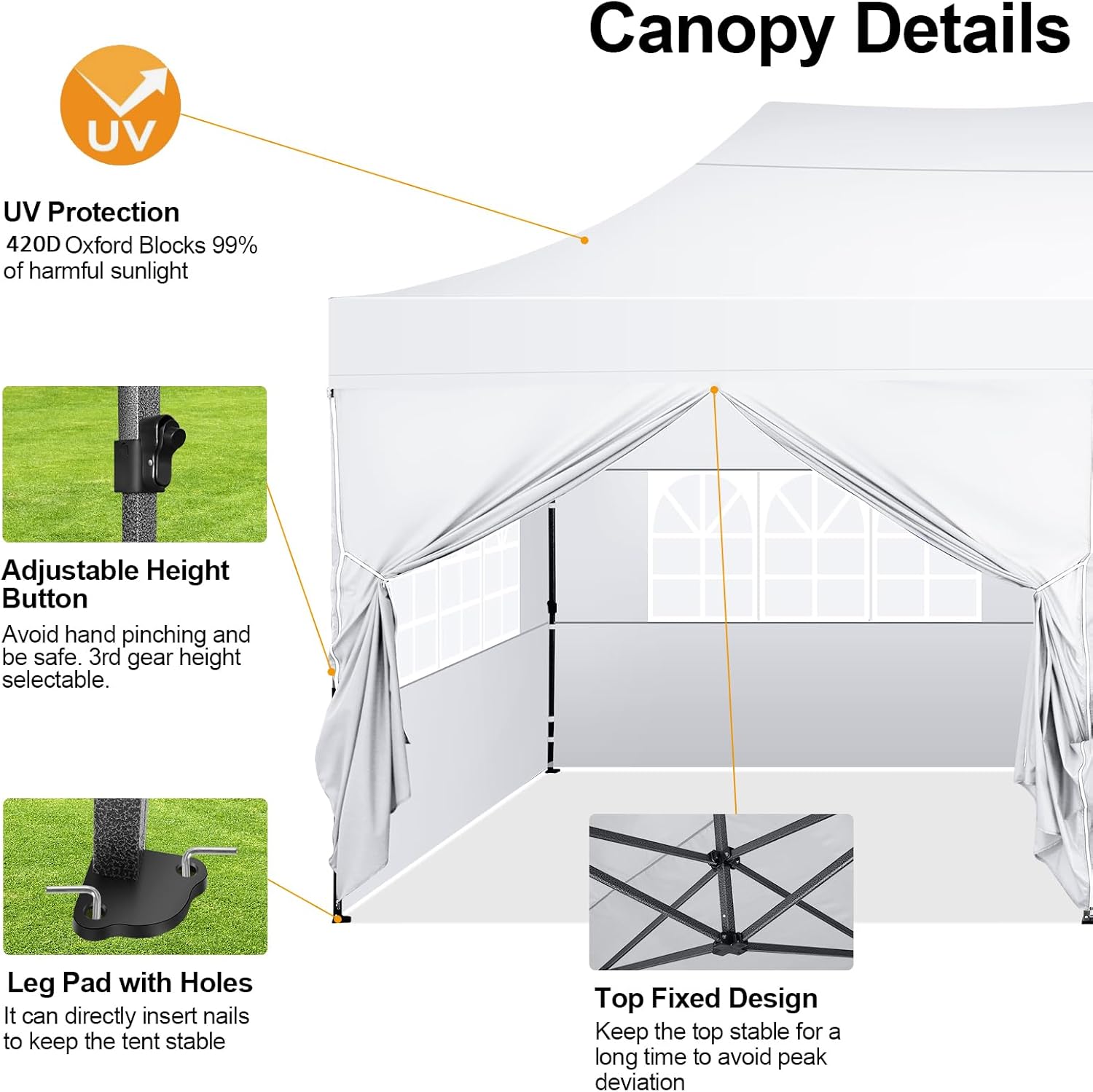 COBIZI 10x20 Pop up Canopy Tent 10x20 Canopy with 6 Sidewalls Waterproof Heavy Duty Commercial Canopy Tent for Parties Outdoor Garden Gazebo, Carry Bag with Wheel(10x20ft, White)