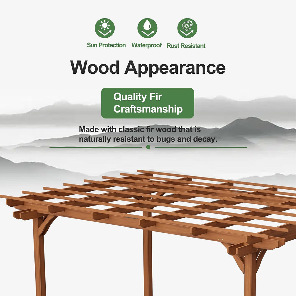 12' x 10' Outdoor Wood Pergola, Wooden Patio Pergola Gazebo Sunshade for Climbing Plant Support, Garden, Patio, Backyard, Deck, Brown