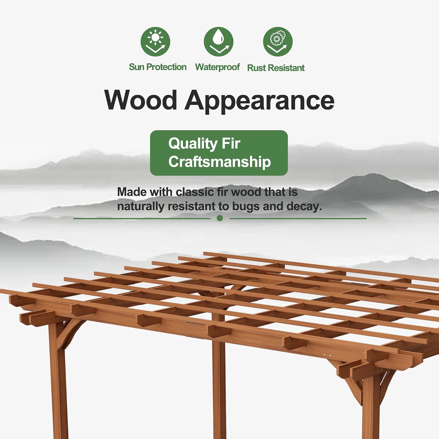 12' x 10' Outdoor Wood Pergola, Wooden Patio Pergola Gazebo Sunshade for Climbing Plant Support, Garden, Patio, Backyard, Deck, Brown