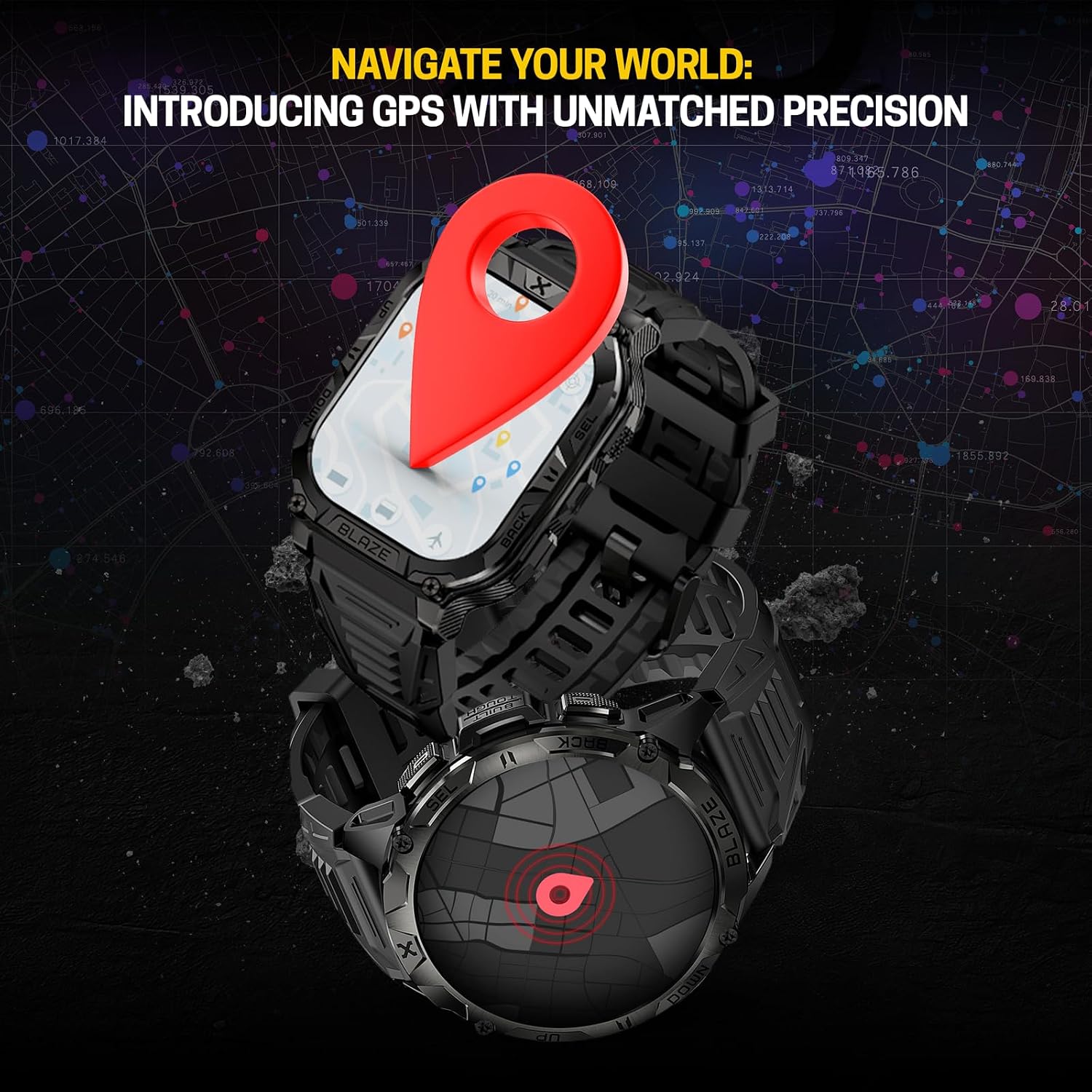 CARBINOX Blaze Smart Watch with GPS – Rugged Fitness Trackers, IP69K Waterproof, 170+ Sports Modes, Gorilla Glass, Make/Receive Calls, Android & iOS Compatible