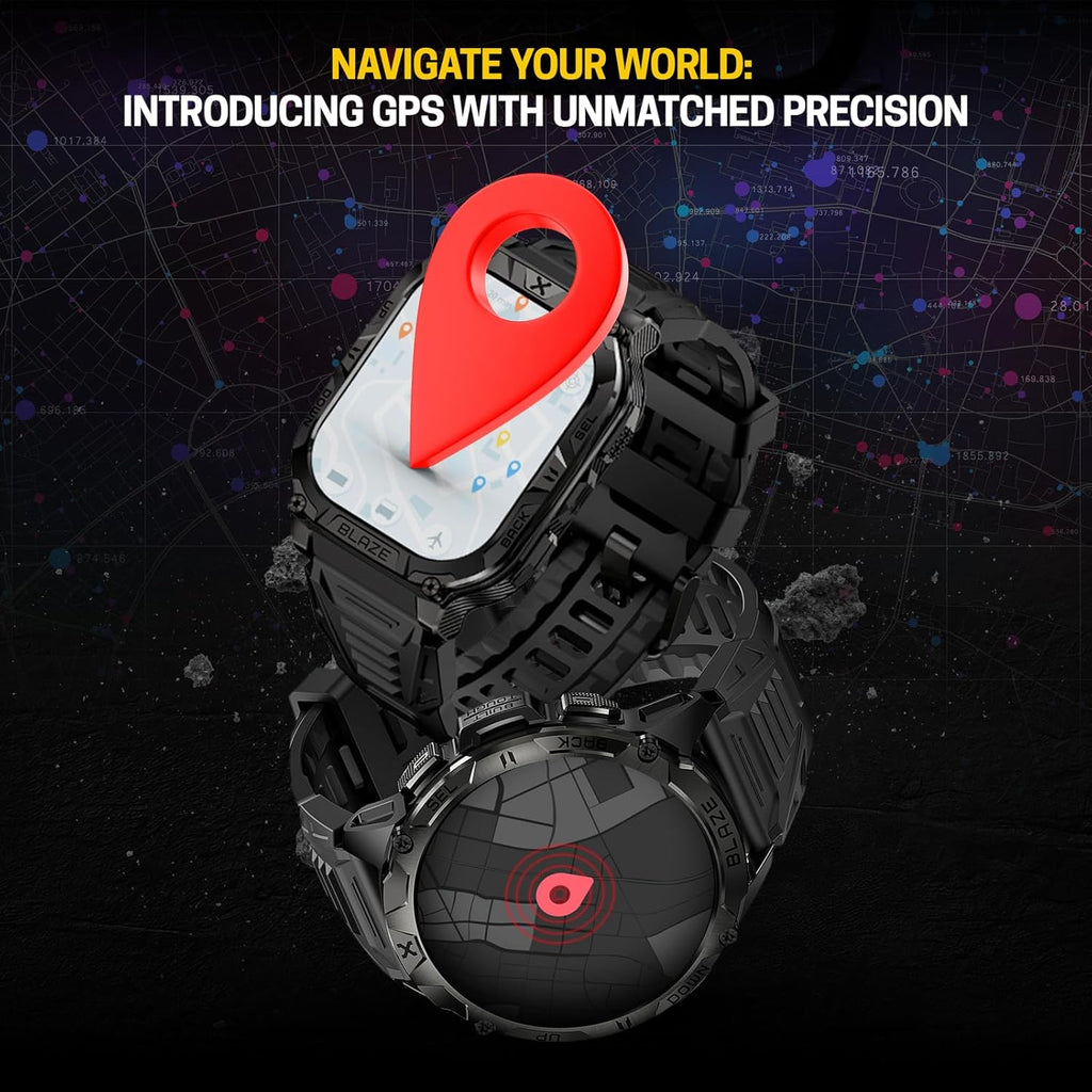 CARBINOX Blaze Smart Watch with GPS (Sport Mode), Fitness Tracker Waterproof IP69K, Compatible with Android and iOS, 170+ Sports Modes, Make/Receive Calls (Square Ultimate Pack)