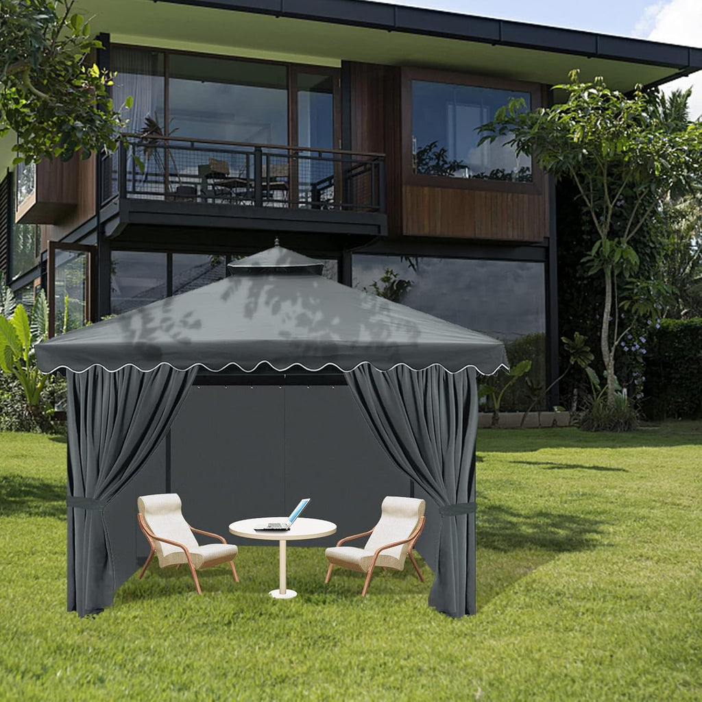 Gazebo Universal Replacement Privacy Curtain, 12'X12' Gazebo Curtains Outdoor Waterproof, 4-Panels Sidewall with Zipper for Patio, Garden and Backyard (Only Curtains, 12'X12', Grey)