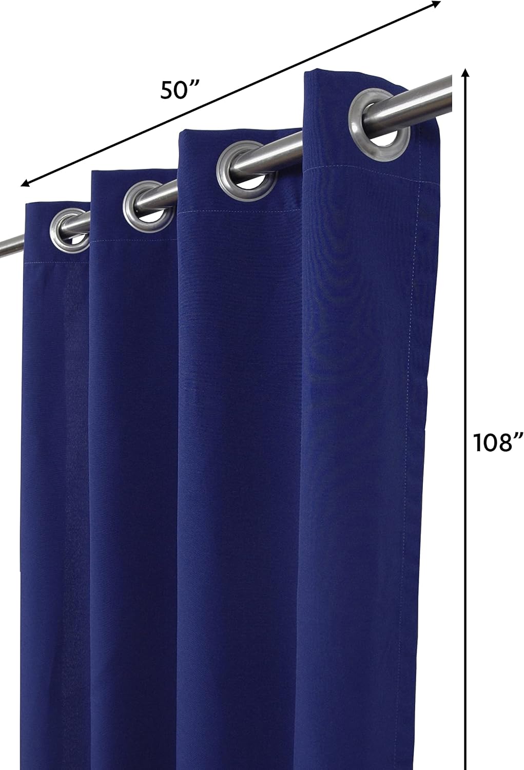 Outdoor/Indoor Sunbrella Curtain 108 inch x 50 inch with 8 Stainless Steel Grommets Canvas True Blue