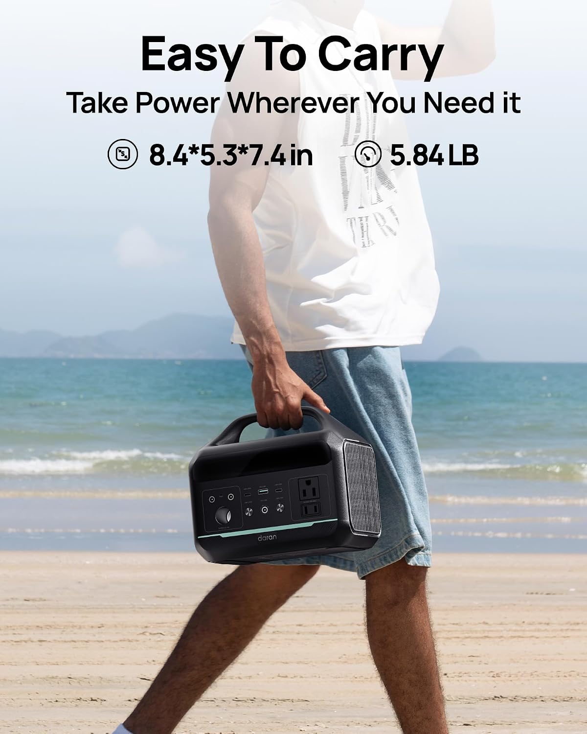DARAN Portable Power Station 300W (Peak 600W),LiFePO4 Battery,192Wh Solar Generator(Solar Panel Optional), 2 AC Outlets, 60W USB-C PD Output, Outdoor Generator for Camping Travel Hunting Blackout