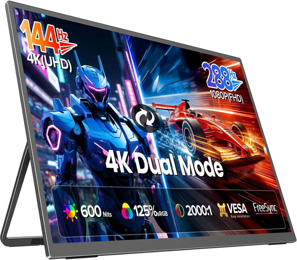 UPERFECT Portable Monitor 27', Dual Mode 4K UHD 144Hz/FHD 288Hz Gaming Monitor, 0.1ms FreeSync, 600 Nits, 125% sRGB, USB-C & HDMI 2.1 & DP 1.4, Large Second Screen for Laptop, Computer, Game Consoles