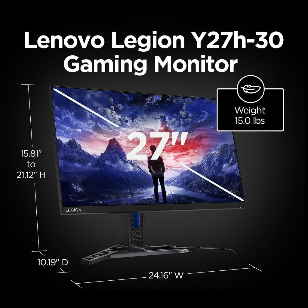 Lenovo Legion Y27h-30 Monitor - Gaming Monitor - 27' QHD Display - Overclocked 180z Refresh Rate - Lenovo Artery Software - AMD FreeSync™ Premium - 0.5ms MPRT - Raven Black NearEdgeless Design