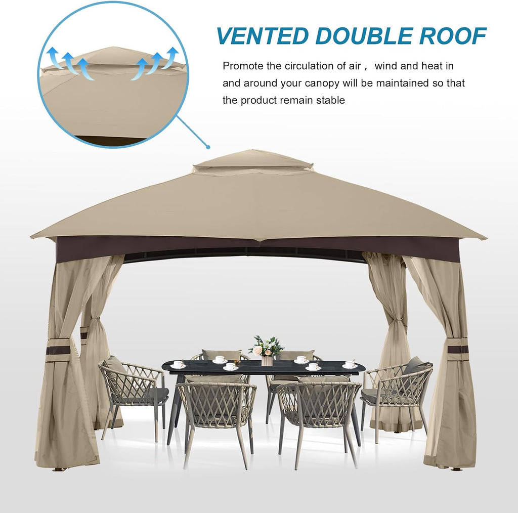 MASTERCANOPY Outdoor Patio Gazebo for Garden with Upgrade Steel Frame and Netting Walls (8x8,Khaki)