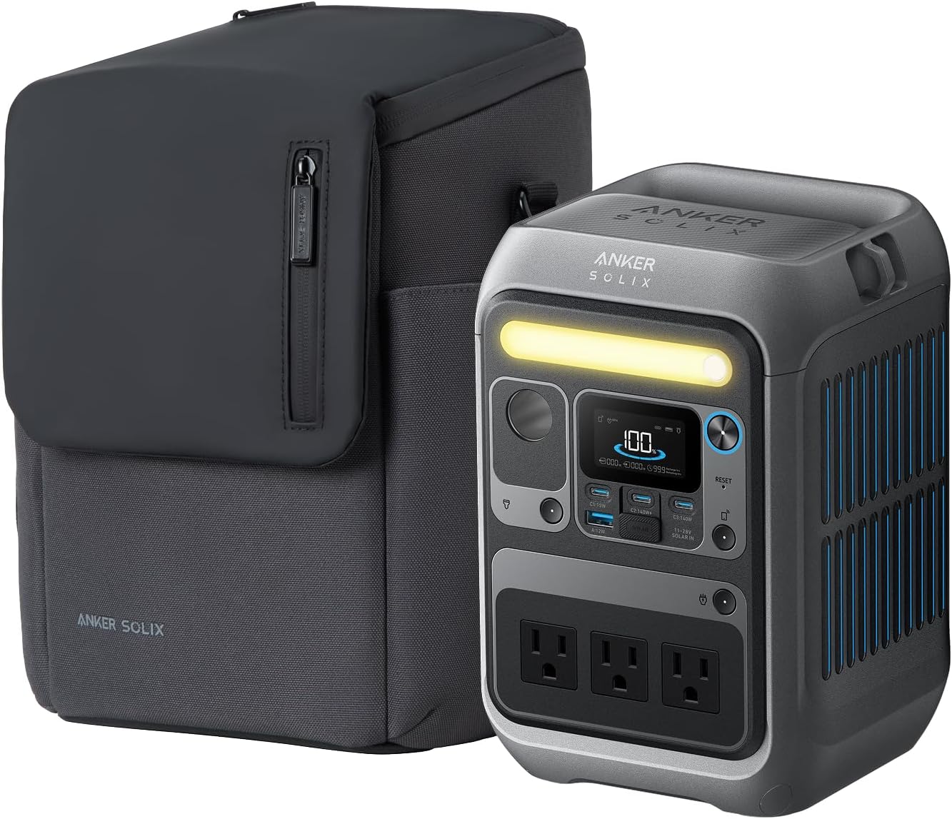 Anker Solar Generator SOLIX C300 with Protective Bag, 288Wh Portable Power Station, 300W (600W Surge), LiFePO4 Battery, 140W Two-Way Fast Charging, for Outdoor Camping, Traveling, and Emergencies
